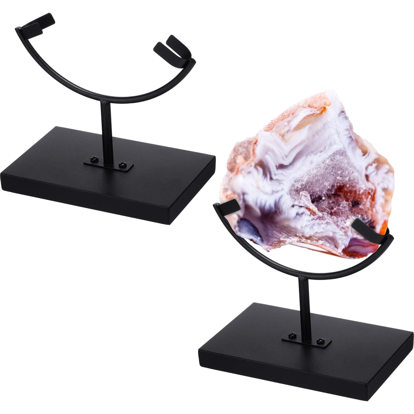 Marsui Large Rock Display Stand Slab Stands Crystal Holders Metal One Arm Two Prong Display Easel Holder for Plate Slab Slice Fossil Flat Minerals Crystals(4.72 x 3.54 x 5.51 Inches,Black)