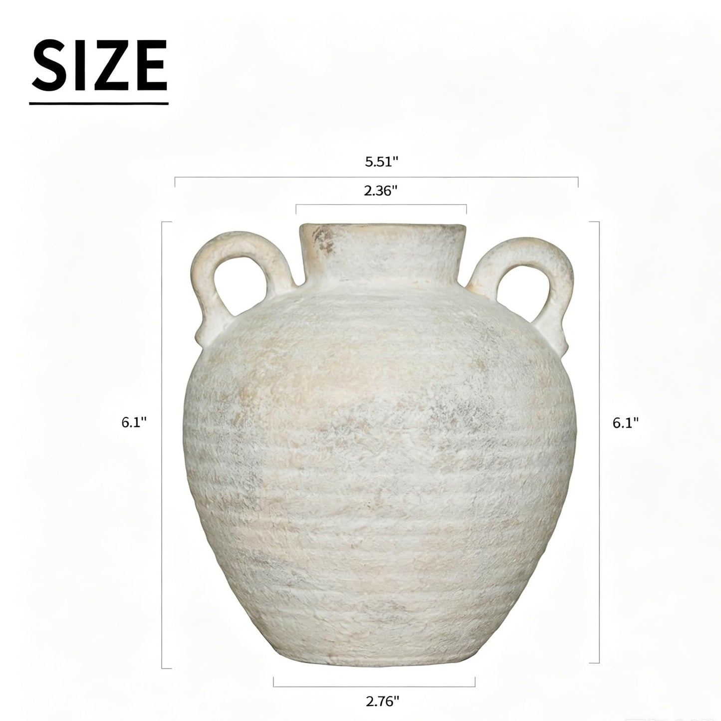 TBOHCRAFED Ceramic Flower Vase with Vintage Handles，Farmhouse Rustic, 6-inch vase