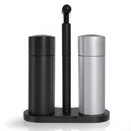 ARKNOAH Salt and Pepper Grinder Set 2-Pack with Stand, Adjustable Coarseness Mill - Aerospace Aluminum Body, Stainless Steel & Ceramic Core, Refillable Spice Grinders for Kitchen & BBQ