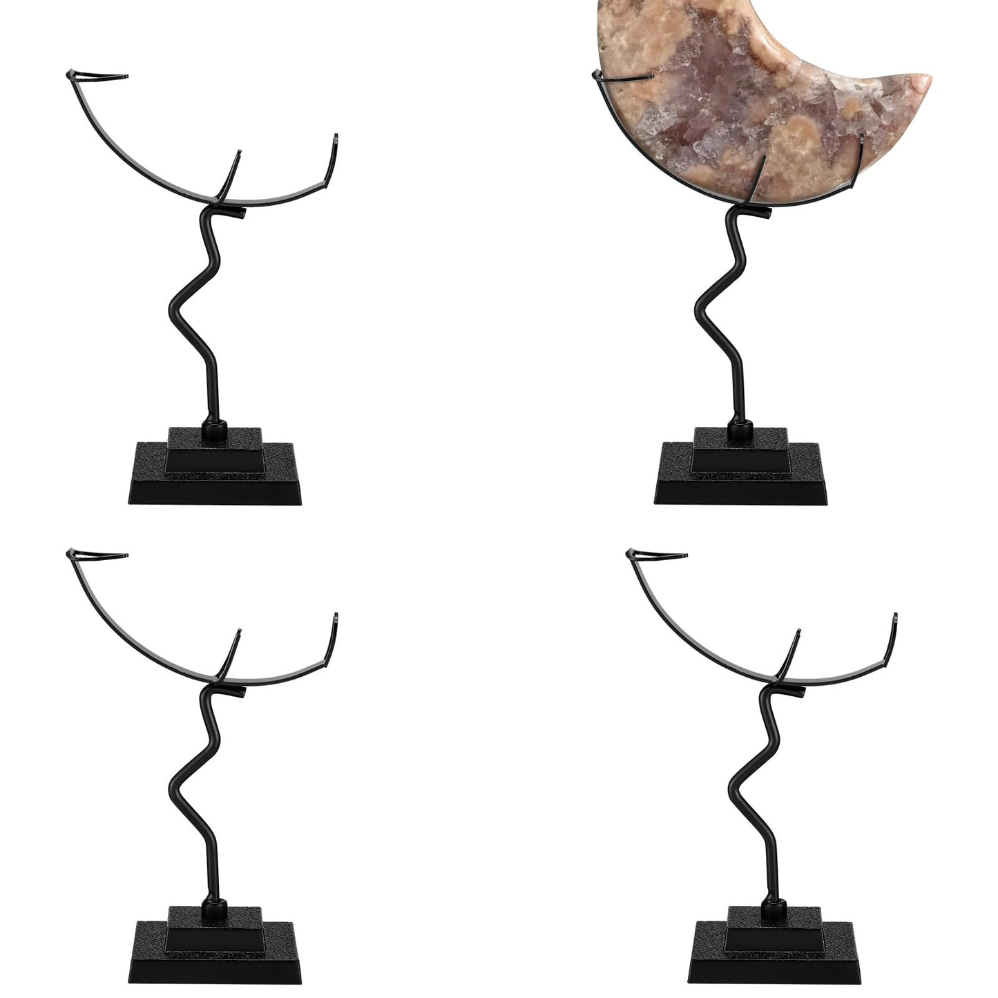 BrightRow 4 Pcs Moon Crystal Holder Rock Display Stand Moon Shaped Crystal Display Gemstones Holder Metal Rock Stands with Base for Gemstones Mini Balls Geodes Mineral Agate Home Office Decor (Black)