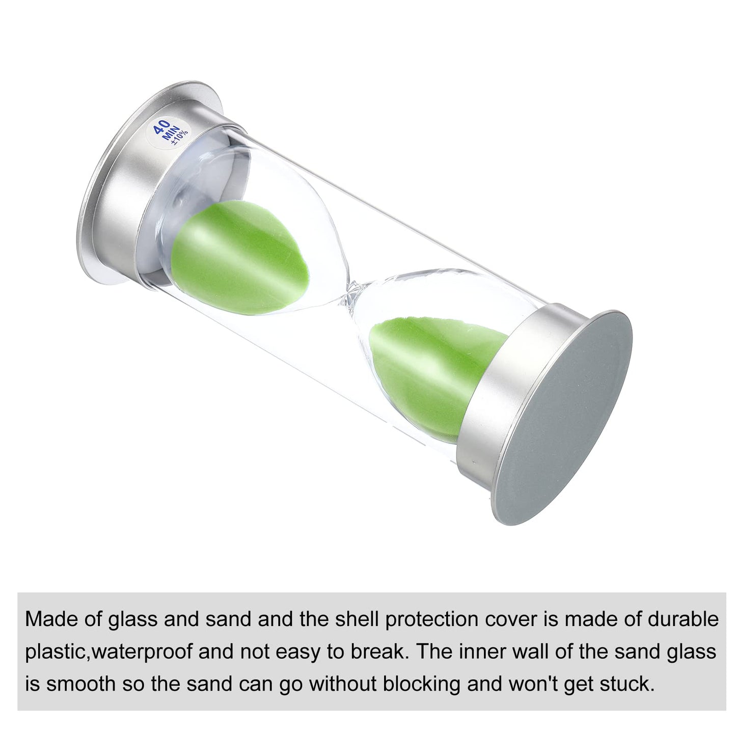 PATIKIL 40 Minute Sand Timer, Sandy Clock with Plastic Cover Count Down Sand Glass for Games, Kitchen, Party Favors DIY Decoration, Green Sands