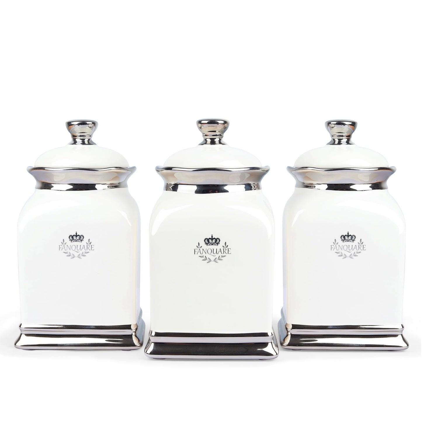 fanquare 30 OZ Cookie Jar, White Kitchen Canisters Set of 3, Farmhouse Porcelain Decorative Jars for Countertop, Ceramic Storage Jar for Coffee, Sugar, Tea Bag