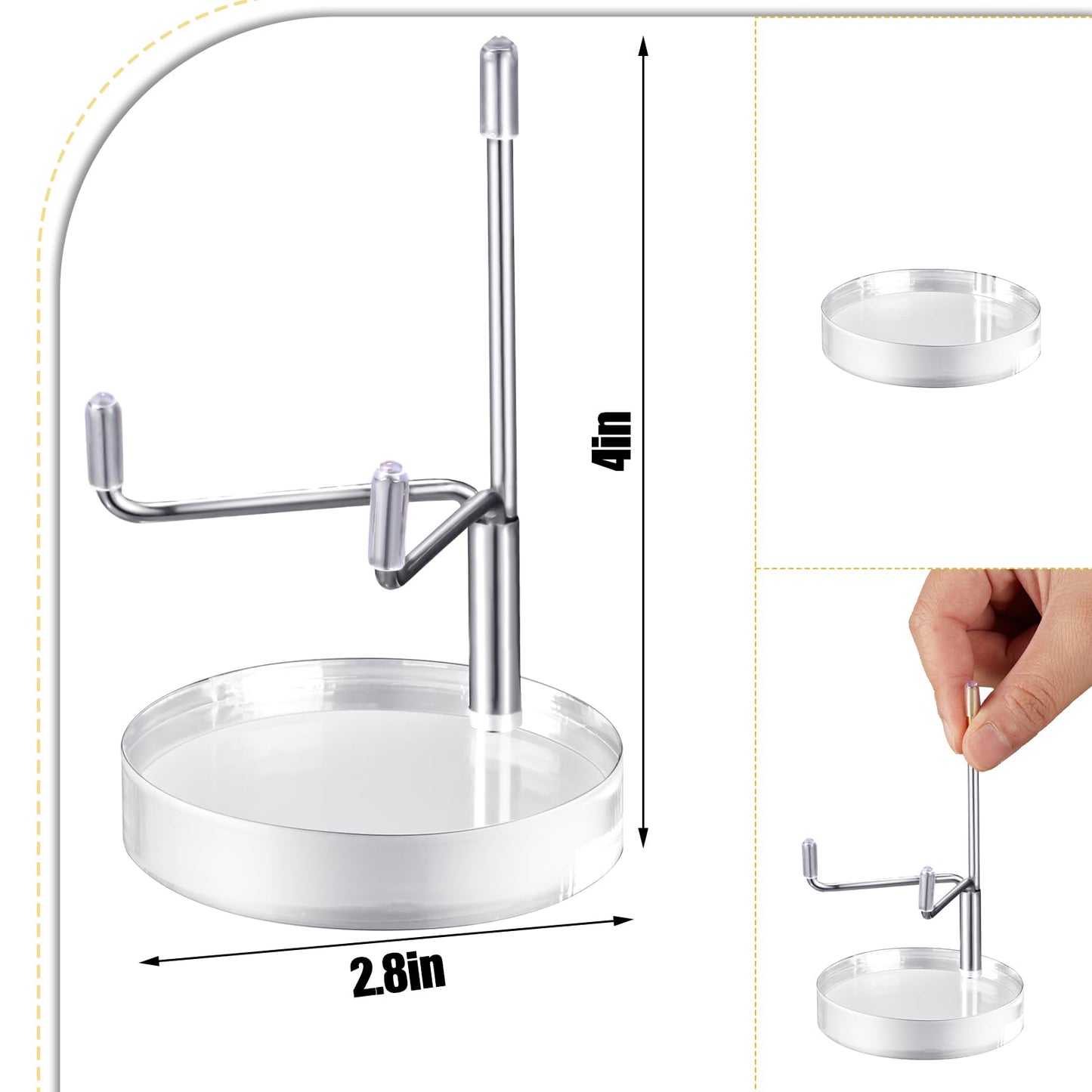 Suzile 4 Pcs Adjustable Metal Arm Display Stand Easel with Acrylic Base Rock Display Easel Holder Acrylic Crystal Clear Plate Stand for Geodes Mineral Agate(Silver,2.8 x 2.8 x 4.1 Inch)