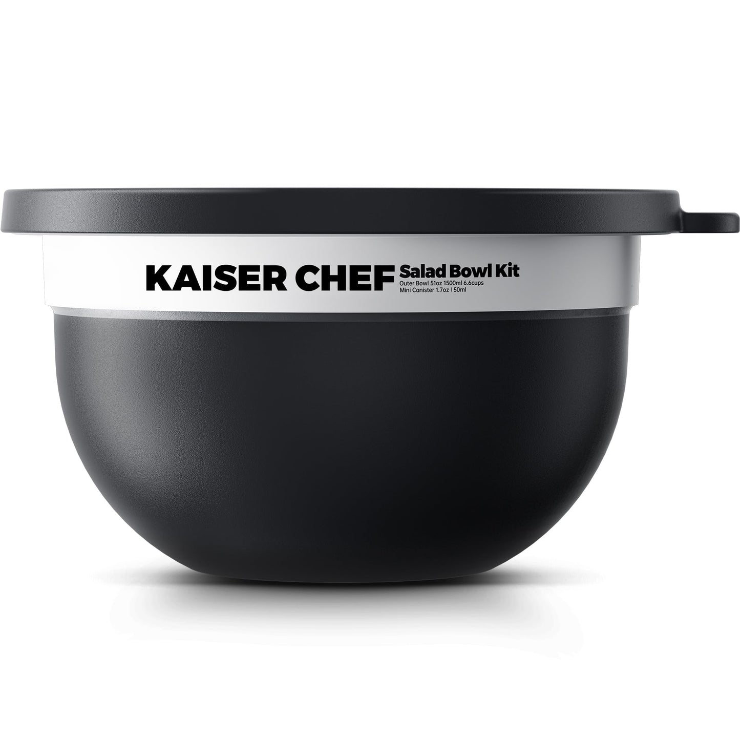 Kaiser chef Salad Bowl Kit 74oz,Salad Container For Lunch,18/8 Stainless Steel,Salad Bowl With Lid, Includes 1.7oz Condiment Container and Removable Tray,Leak-Proof, Easy to Clean(Black)