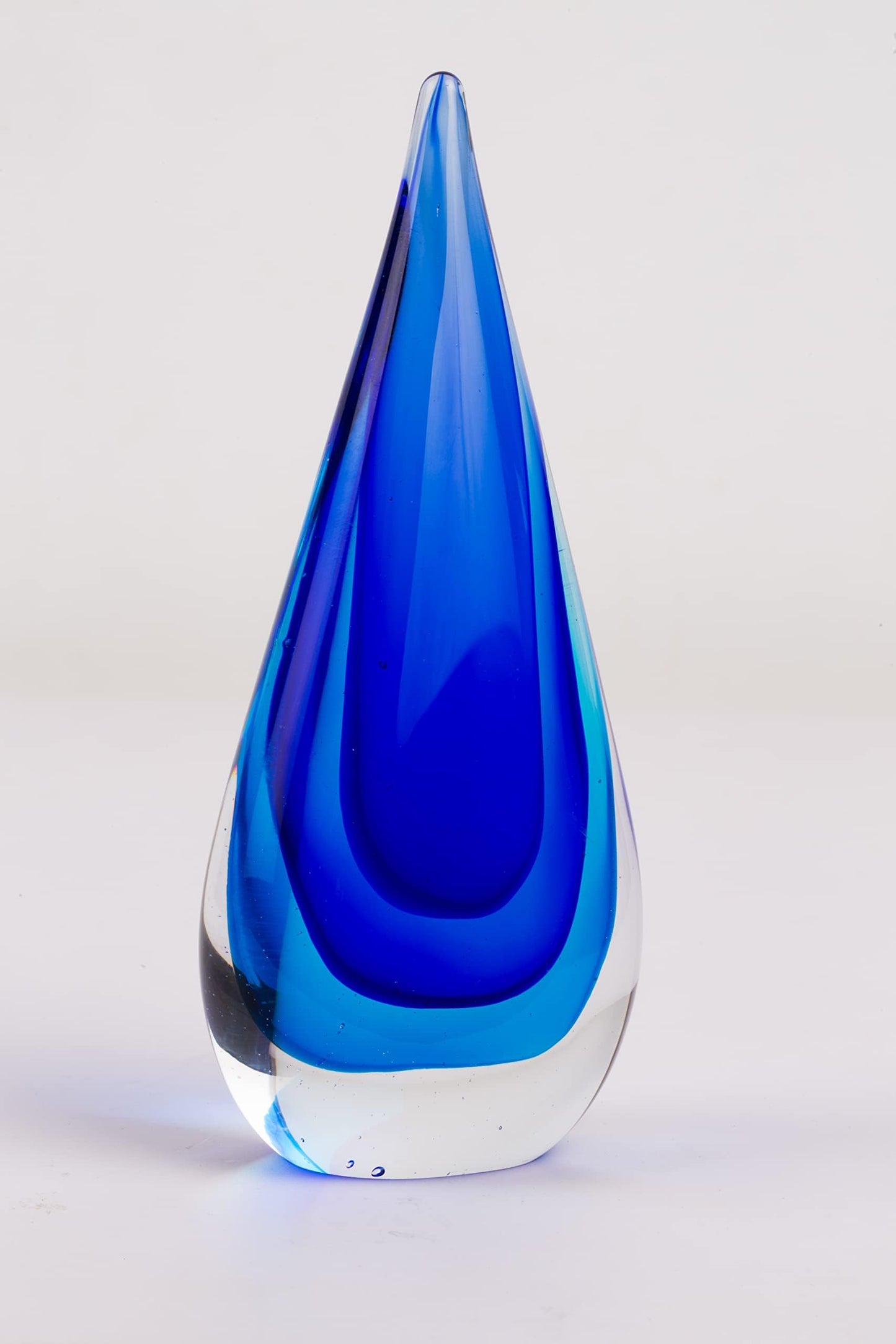 Yao Yuan Glass Sculpture Hand-Blown Murano-Style Glass Statue and Figurine, Blue Teardrop Decor