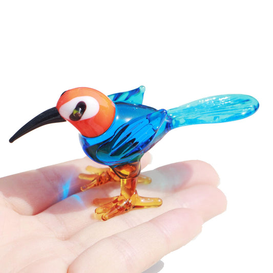Crystal Bird Decor Glass Animal Statue Garden Room Ornament Hand-Blown Collectible Figurines Blue Bird