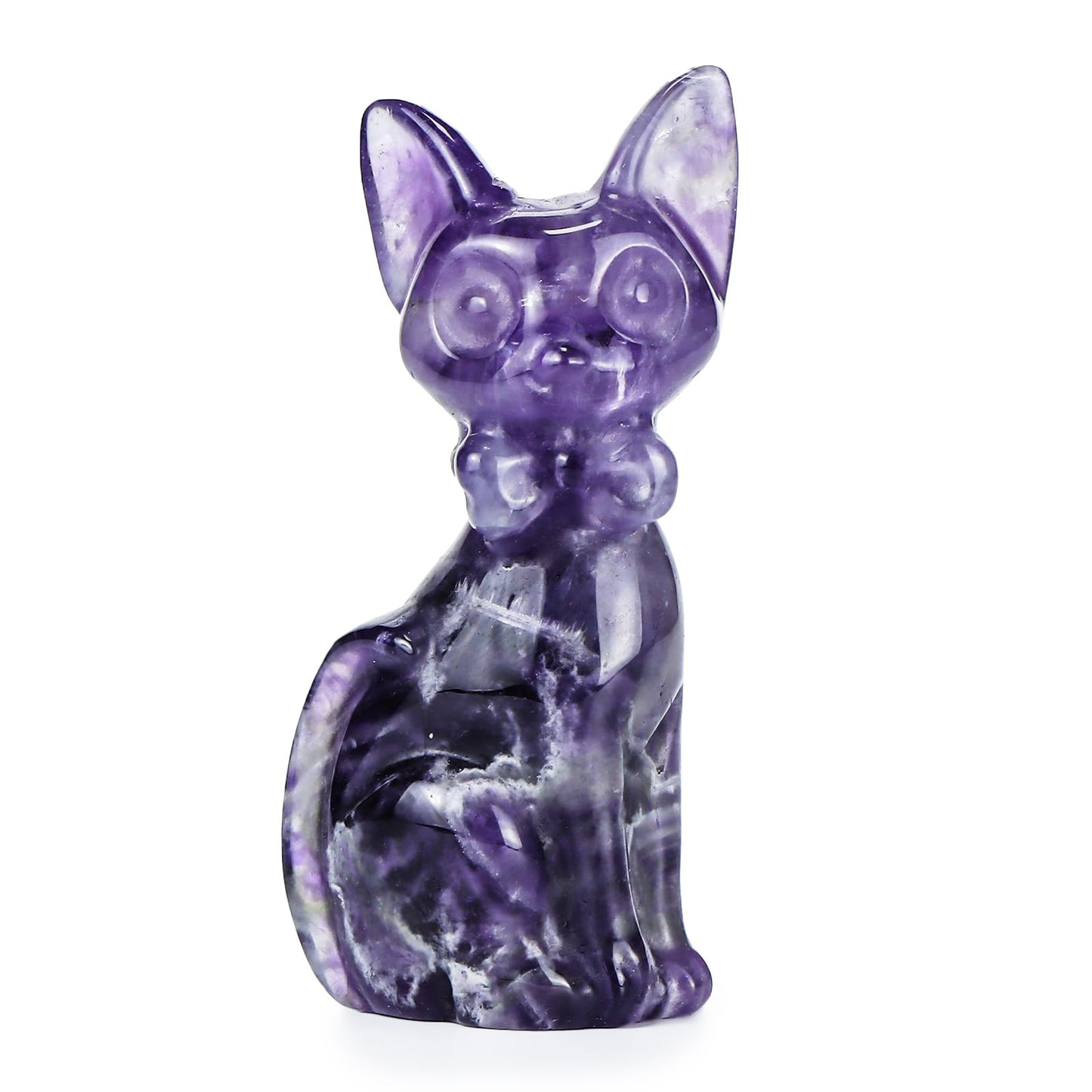 SMQ 2.5" Crystal Cartoon Cat Statue, Natural Amethyst Carved