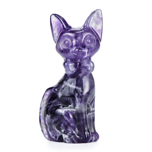 SMQ 2.5" Crystal Cartoon Cat Statue, Natural Amethyst Carved