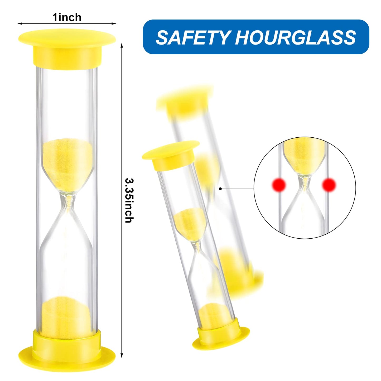 Geelin 24 Pcs 3 Minutes Sand Timer Kids 3 Mins Timer for Classroom Acrylic Covered Hourglass Clock Toothbrush Sand Timing Device for School