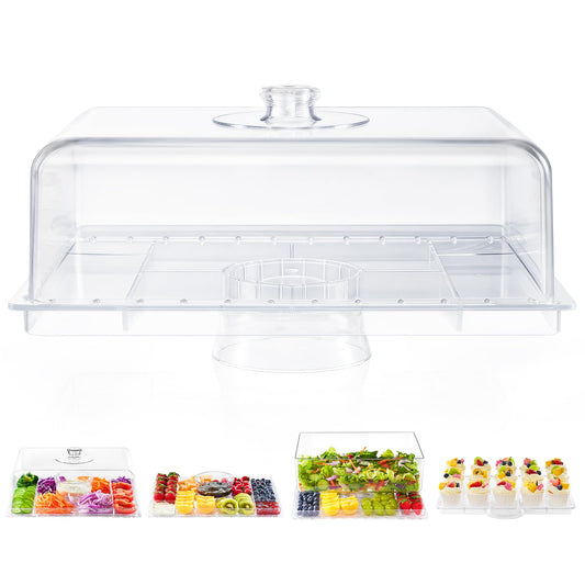 Cake Stand with Lid-Extra Large 17" Rectangular Cake Holder,8-in-1 Multi-Functional Dessert Table Display Set & Charcuterie Board,Acrylic Cake Plate Dome Cover for Weddings/Cheese/Veggie/Chips & Dip