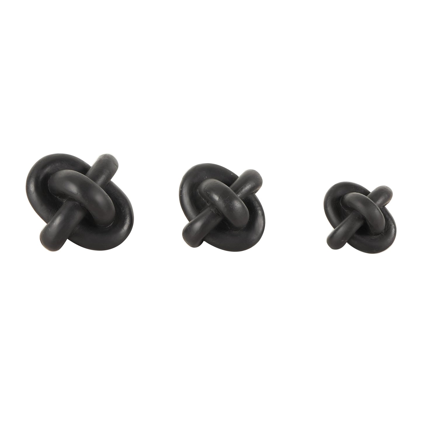 CosmoLiving by Cosmopolitan Resin Geometric Decorative Sculpture Knot Inspired Home Decor Statues, Set of 3 Accent Figurines 4", 4", 3"W, Black