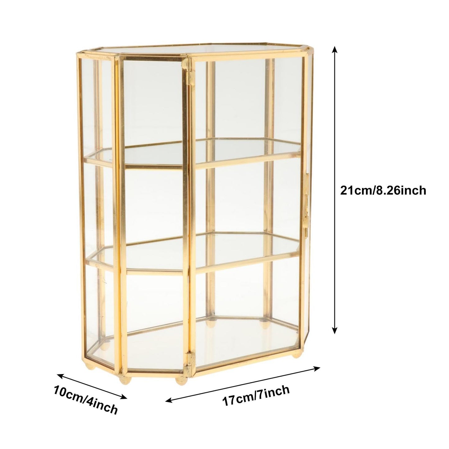 Three polygonal glass tiers keep rings, earrings, and necklaces separated without tangling. Holds 15–20 daily-wear pieces and shows everything at a glance