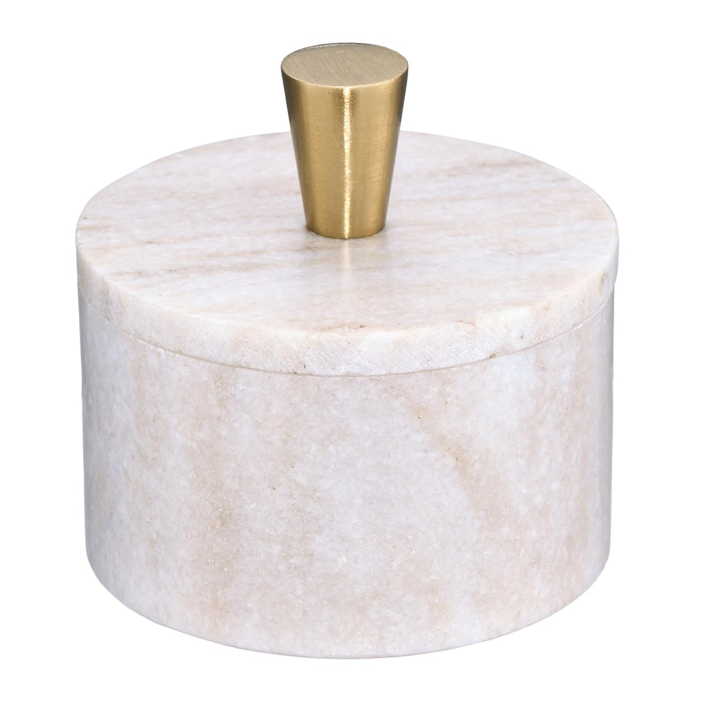 Queenza Marble Salt Cellar with Lid and Brass Knob (Brown)