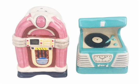 Blue Sky Ceramic Juke Box Salt and Pepper Set, 3.50-inch Height, Set of 2