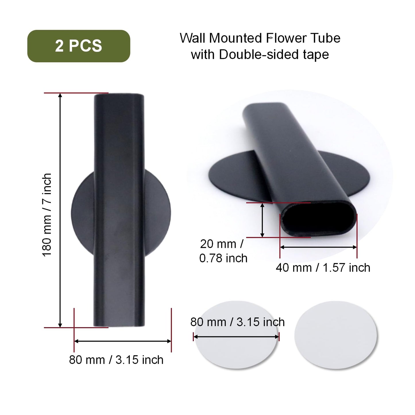 Joyangy 2-Pack 7 Inch Open-End Metal Tube Wall Vase for Stem Display