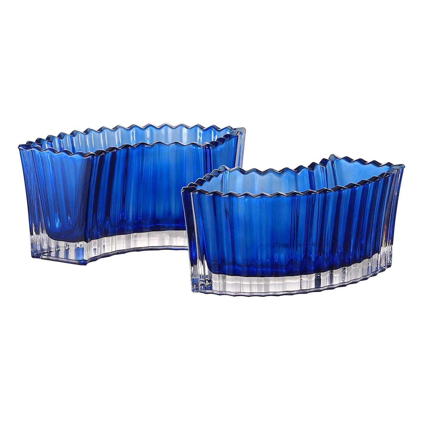 MCMCNCUIU Crystal Vases for Centerpieces, Flower Vases for Wedding Centerpieces, Blue Glass Vase for Flowers, Curve Small Vase for Living Room, Bedroom, Kitchen, Dining Table, Set of 2