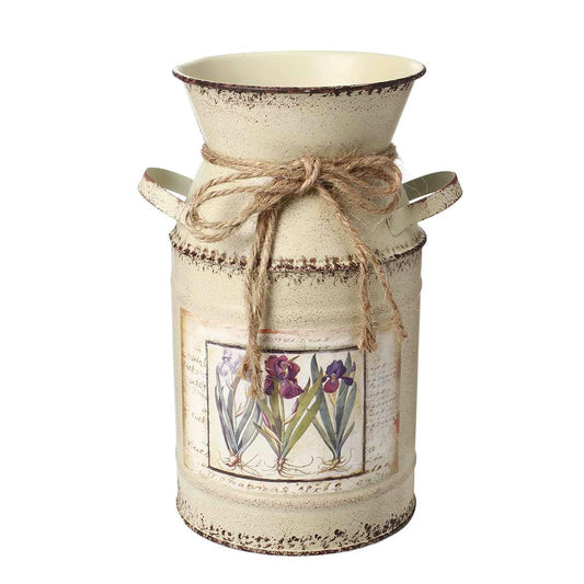 PEPAXON Shabby Metal Vase for Flower Rustic Vase White Vase Pitcher with Handle French Vintage Jug for Home Decoration Wedding Party Metal