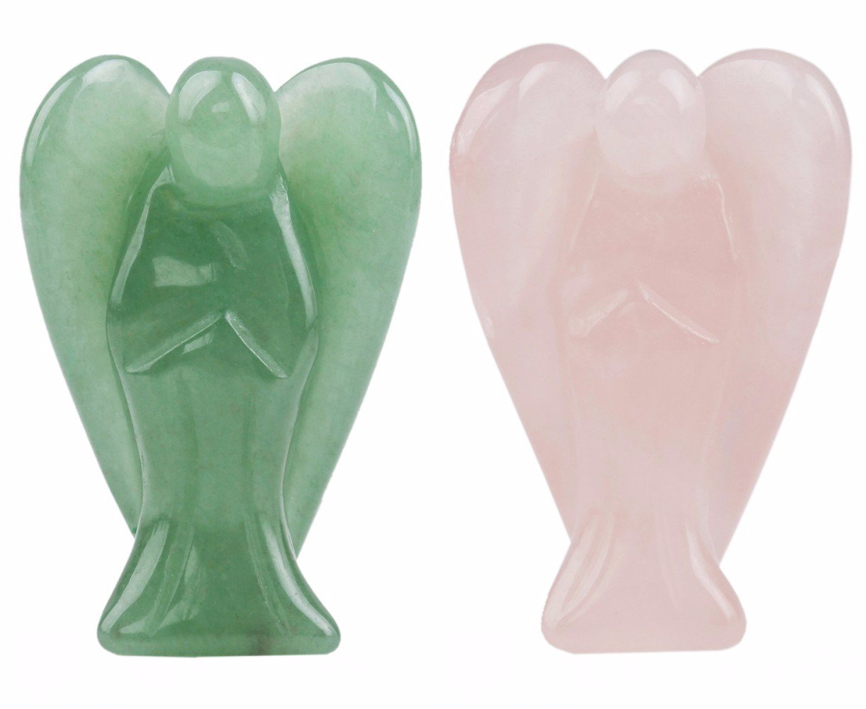 Rockcloud Healing Crystal Gemstone Carved Pocket Guardian Angel Figurines 1.5 inch