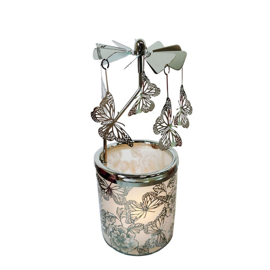 Carousel Rotary Candle Holder Spinning Birthday Gifts for Women, Mom, Wife, Girlfriend, Sister, Her, Metal Windmill Tea Light for Female Friends (Silver Butterfly)