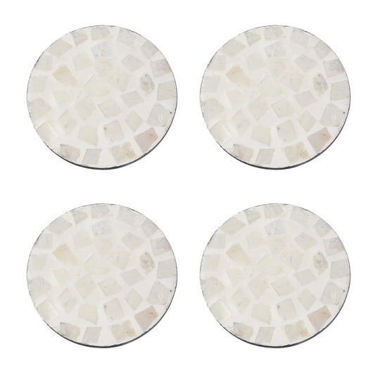 Nicerity 4Pcs Mother of Pearl Vintage Round Coasters Marble Coaster Great Gift for Housewarming, Room Decor, Bar,Holiday Party