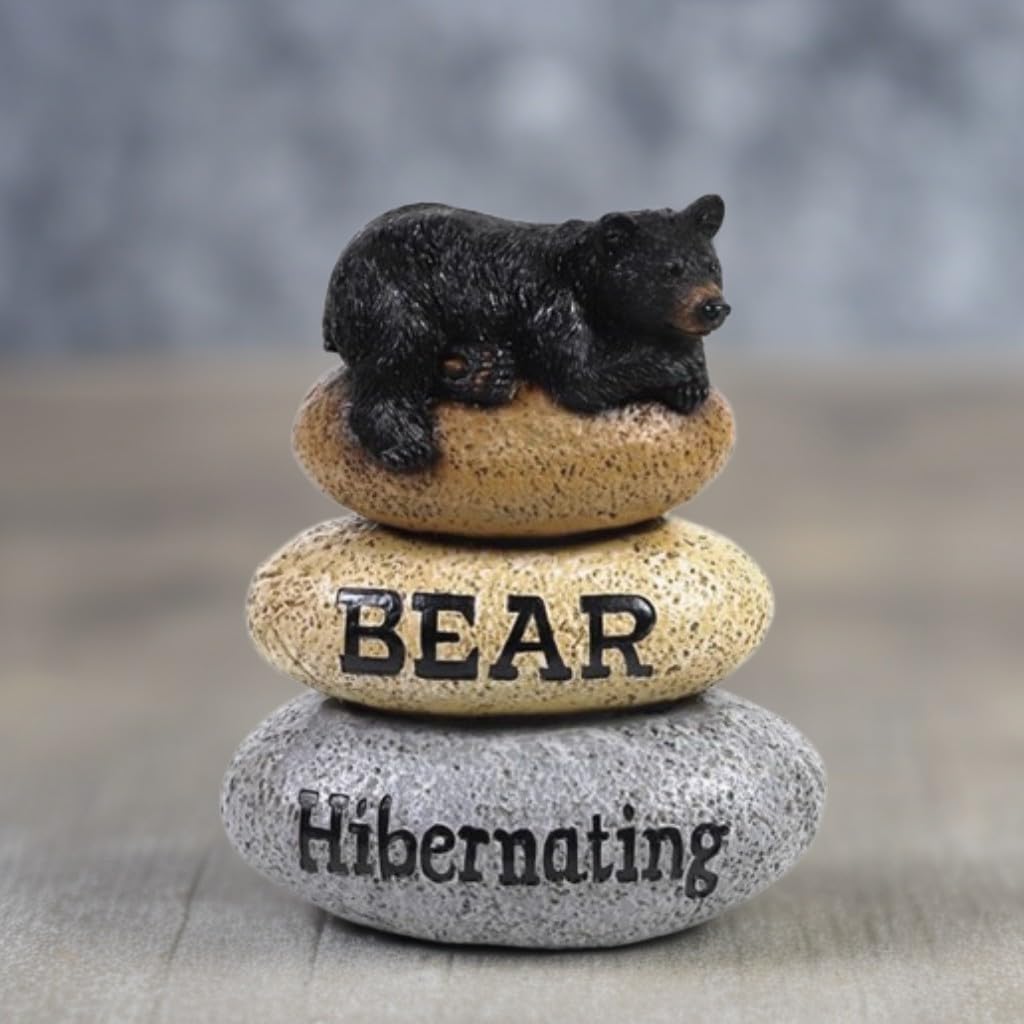 ICE ARMOR Hand Painted 7"H Bear Rests on Pile of Stones Figurine Statue Sculpture Ornament Decoration Home/Room Decor Unique Gift Ideas for Housewarming, Holidays Birthdays Great Collectible Addition
