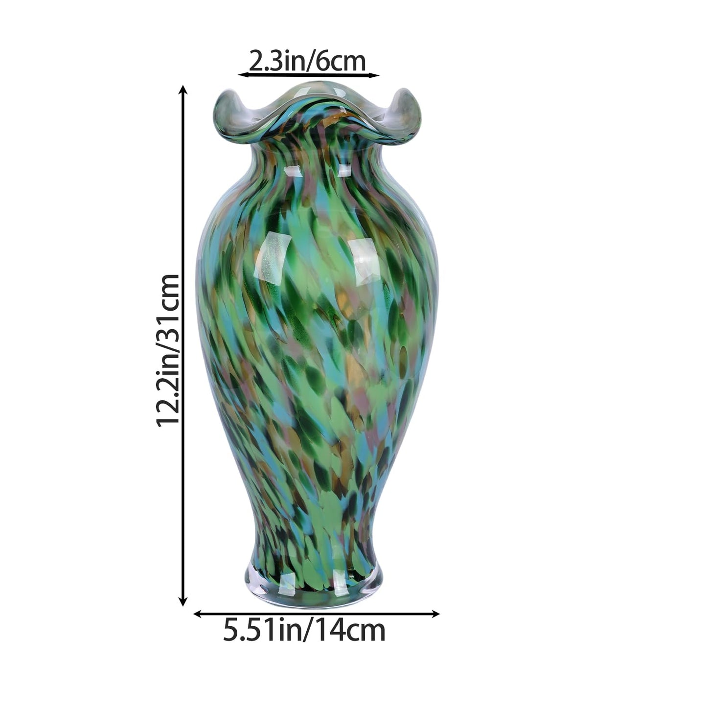 Hand-Blown Decorative Green Glass vase, Unique Green Glass vase, Modern Art Home Decor, Perfect as a Centerpiece for Living Room Dining Tables, Display on TV cabinets, or Wedding Floral Arrangements.