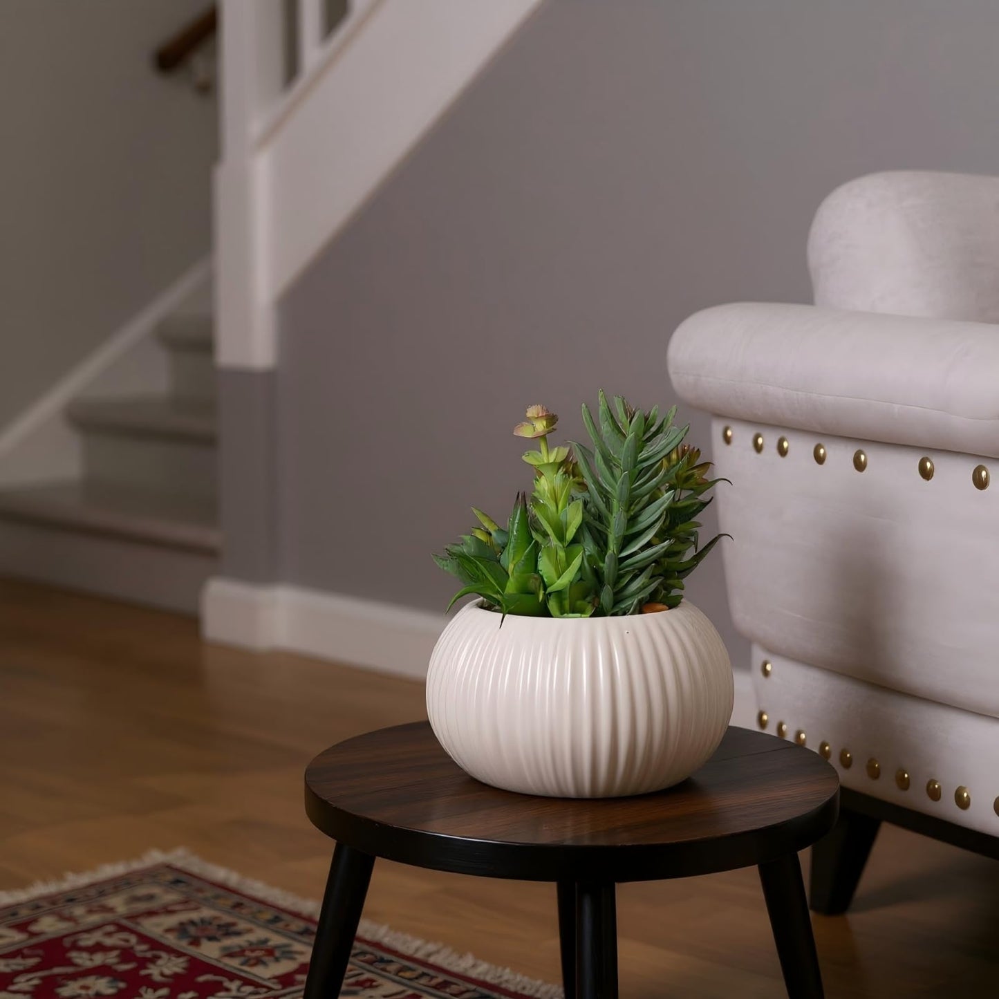 CZWBE 8 Inch Fake Plants Artificial Succulent Plants，White Ceramic Flower Pot，Assorted Faux Mini Succulents in a Decorative Planter Pot.