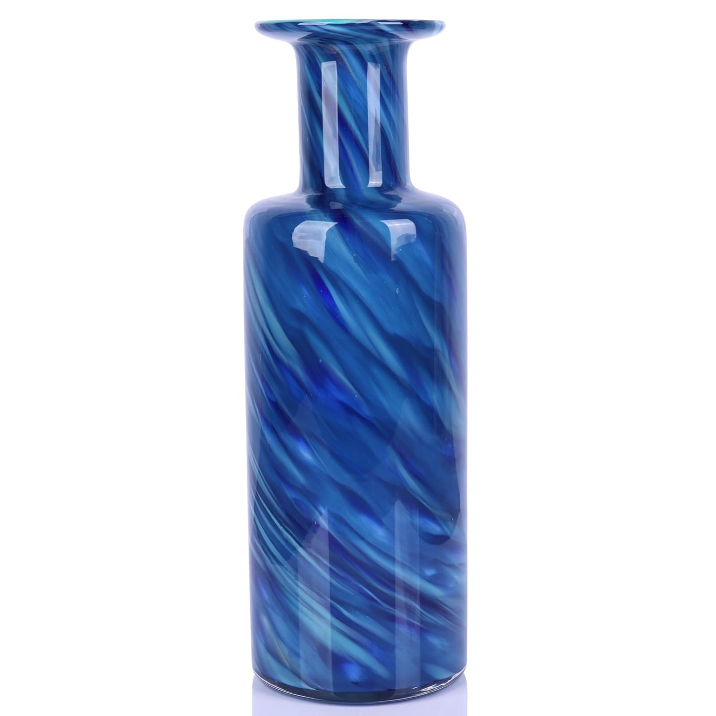 13" H Hand-Blown Glass vase, Modern Art Glass Cylindrical vase, Blue Glass Decorative vase, Ideal for Living Room Dining Table centerpieces, TV Console, Office, or Console Table Decor.