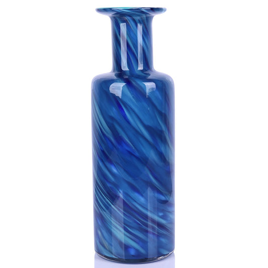 13" H Hand-Blown Glass vase, Modern Art Glass Cylindrical vase, Blue Glass Decorative vase, Ideal for Living Room Dining Table centerpieces, TV Console, Office, or Console Table Decor.