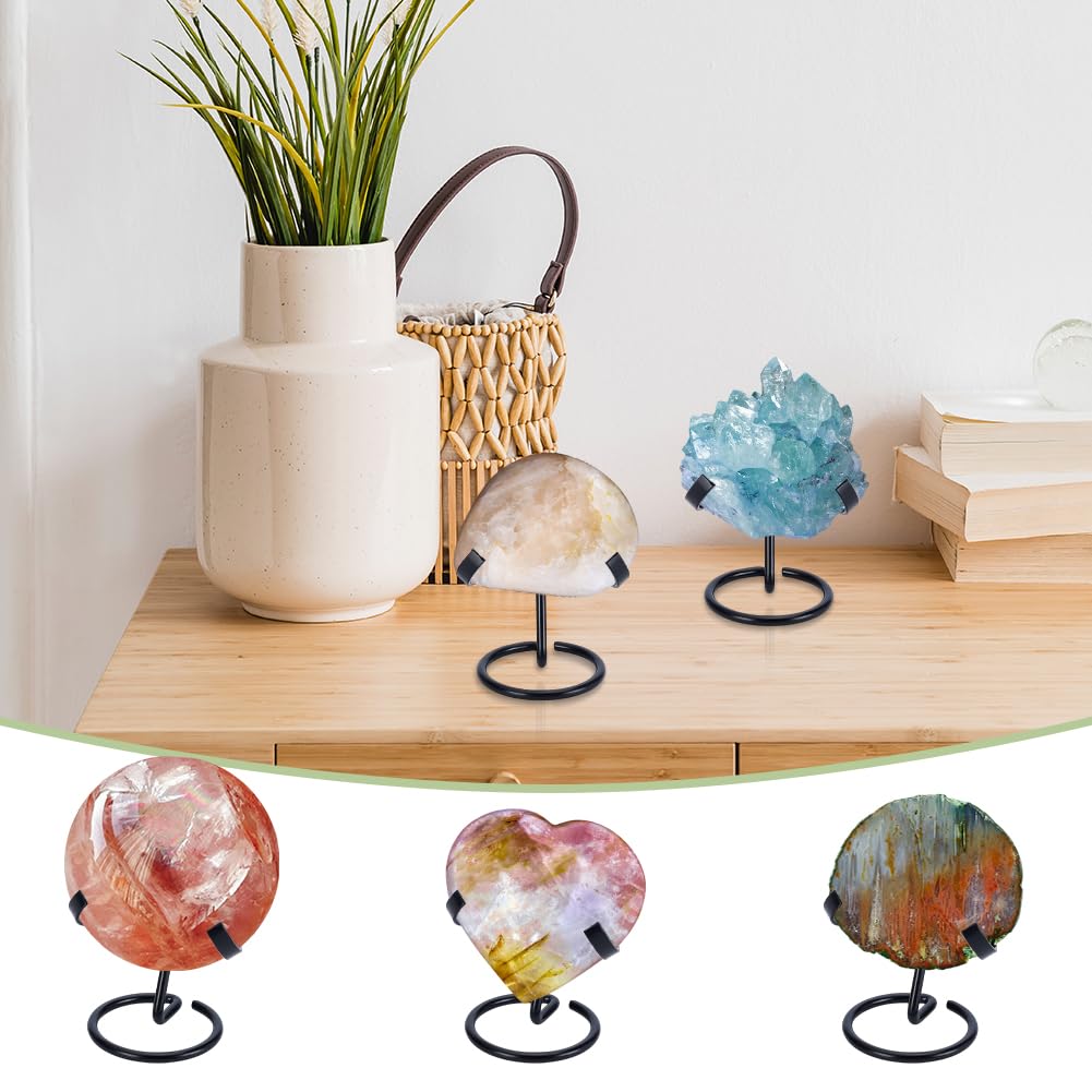 AHANDMAKER 2Pcs Crystal Ball Holder, Black Iron Arms Display Stand Sphere Display Holder for Small Gemstones Geodes Mineral Agate Home Office Decor, 8.05x2.44x3.46 inch