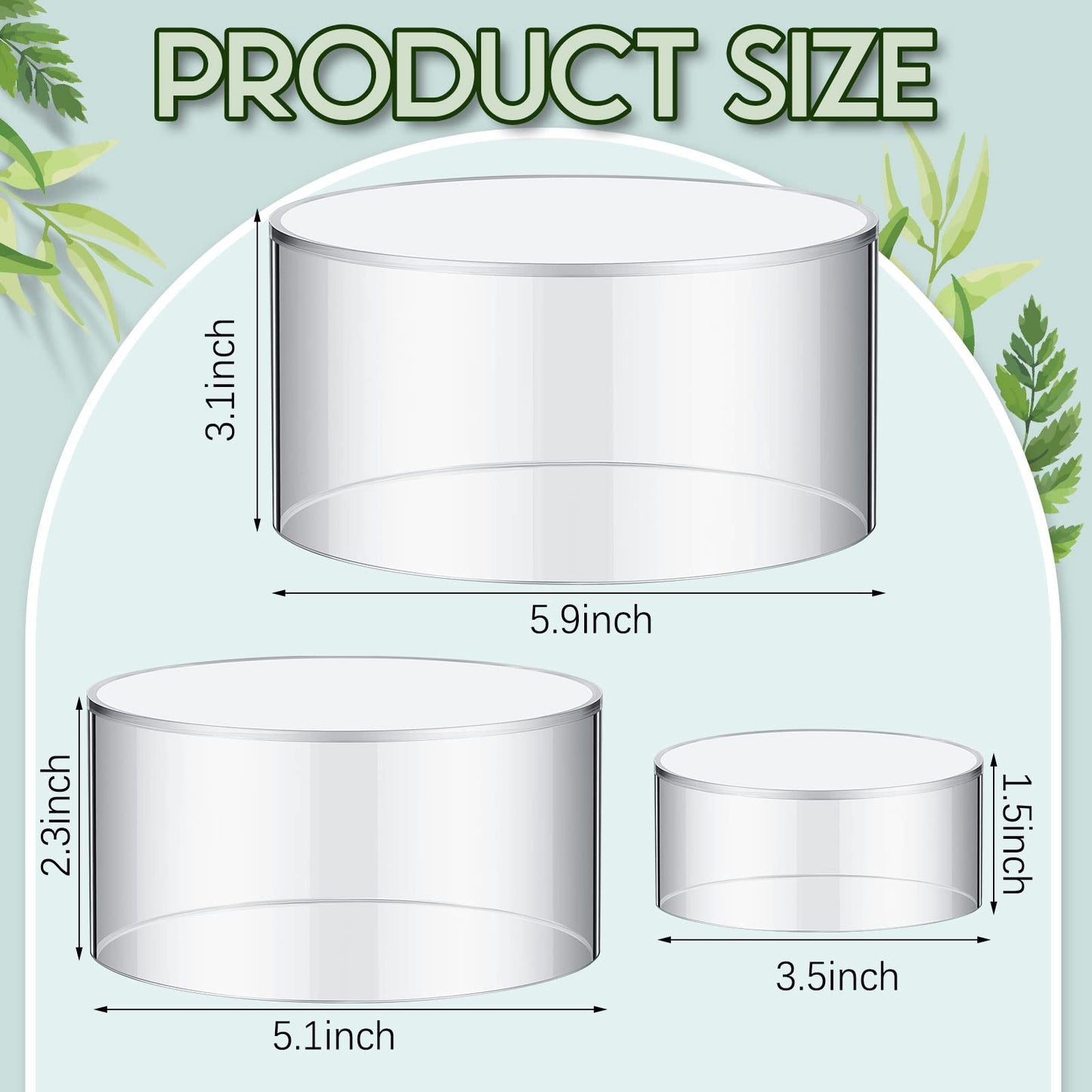 Jerify 6 Pcs Acrylic Risers Display Stands, 5.91'' 5.12'' 3.54'', Clear Round Nesting Pedestal Shelf with Hollow Bottom for Tabletop Jewelry Display, 3 Sized