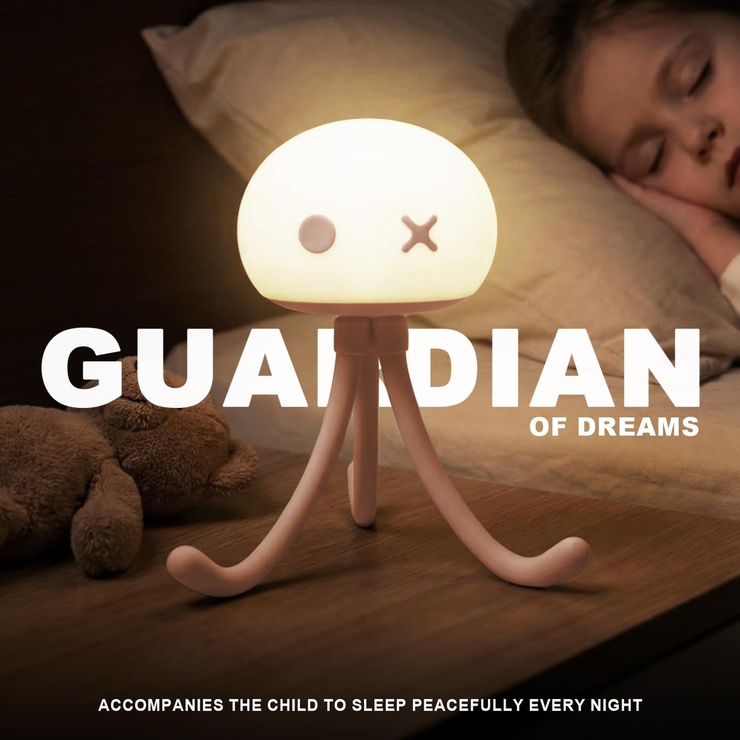 Hoxutym Jellyfish Night Light for Kids Bed Frame - Room Decor & Special Cute Funny Gifts, Rechargeable Baby Nursery Lamp with Soft Silicone Touch Control for Breastfeeding, Light Pink