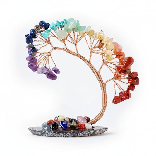7 Chakra Crystal Tree of Life, Handmade Healing Crystals Gemstones Decor for Good Luck, Positive Energy Home Decor & Office Table, Meaningful Birthday Gifts for Women, Mom & Friends