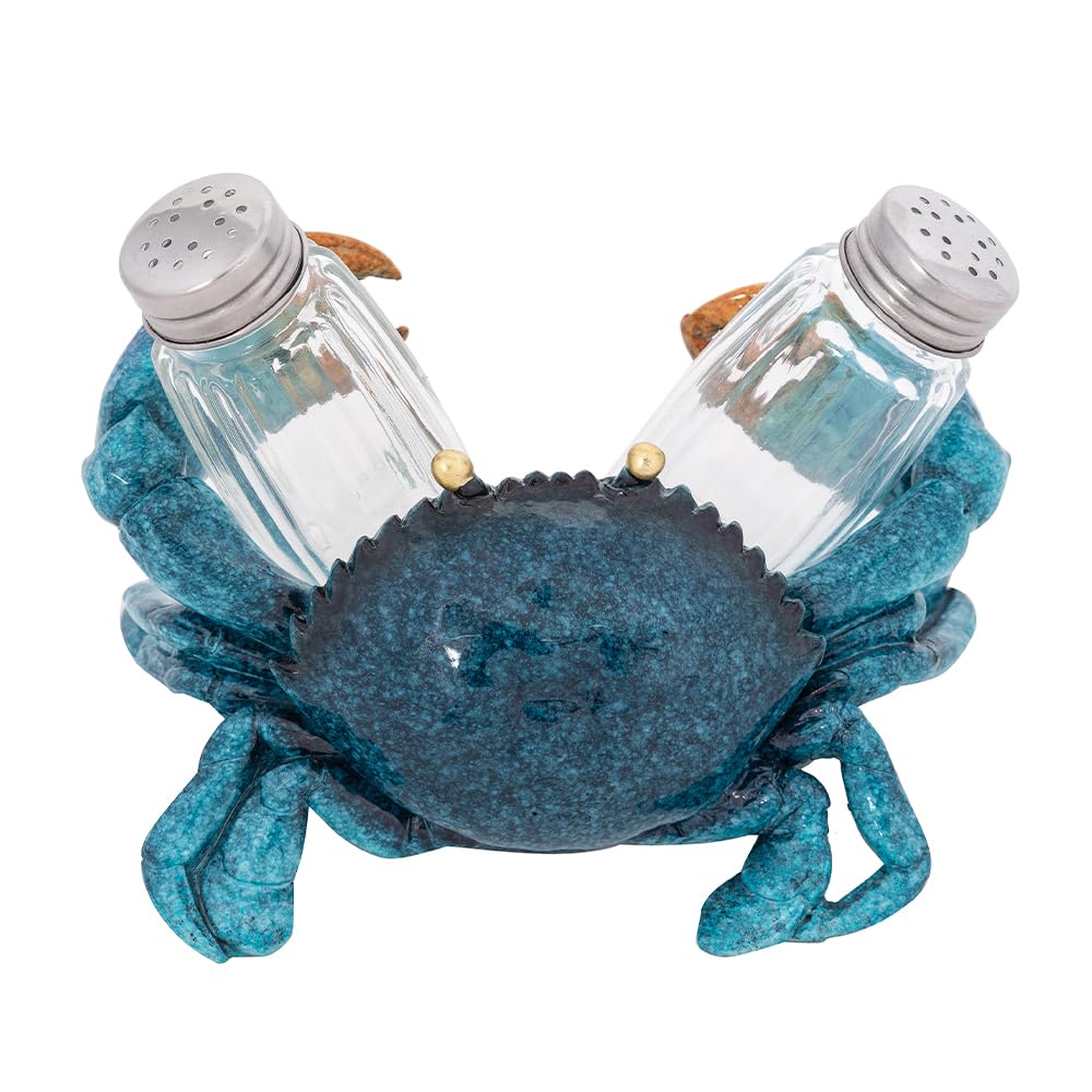 Crab Shaped Salt and Pepper Shaker Holder Set – Blue Decorative Figure for Kitchen, Dining Table, Nautical Accessories, and Coastal Décor