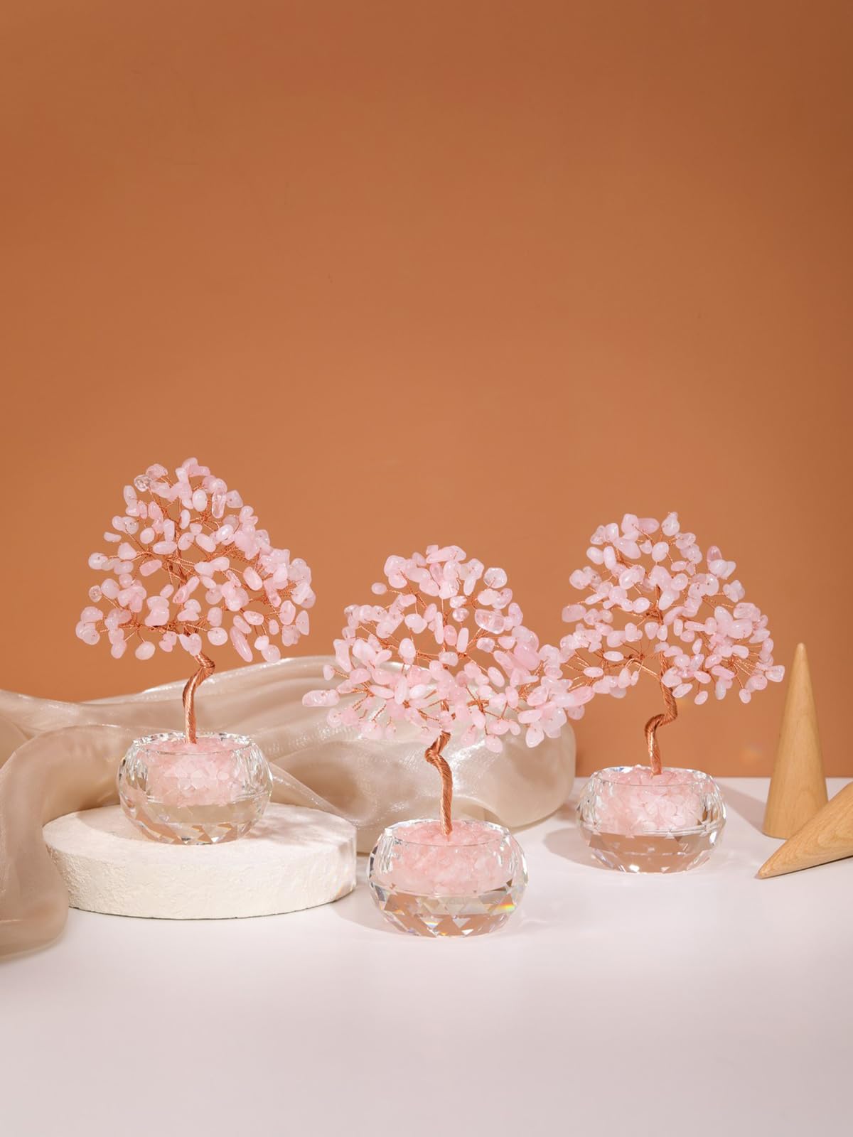 Jovivi Large Rose Quartz Crystals Tree, 5.51"-5.91" Natural Crystal Healing Stones Tree Glass Bowl Base Gemstone Money Trees Feng Shui Good Luck Home Desk Decor
