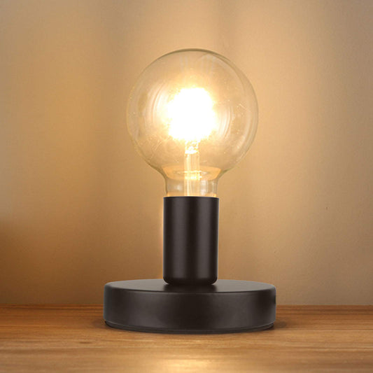 Helunsi Industrial Table Lamp Base, E26 E27 Lamp Base Without Shade, Mini Short Desk Lamp Exposed Bulb Base, Simple Metal Edison Light Bulb Stand, with 5.8ft Cord Switch Plug Bulb Base Holder (Black)