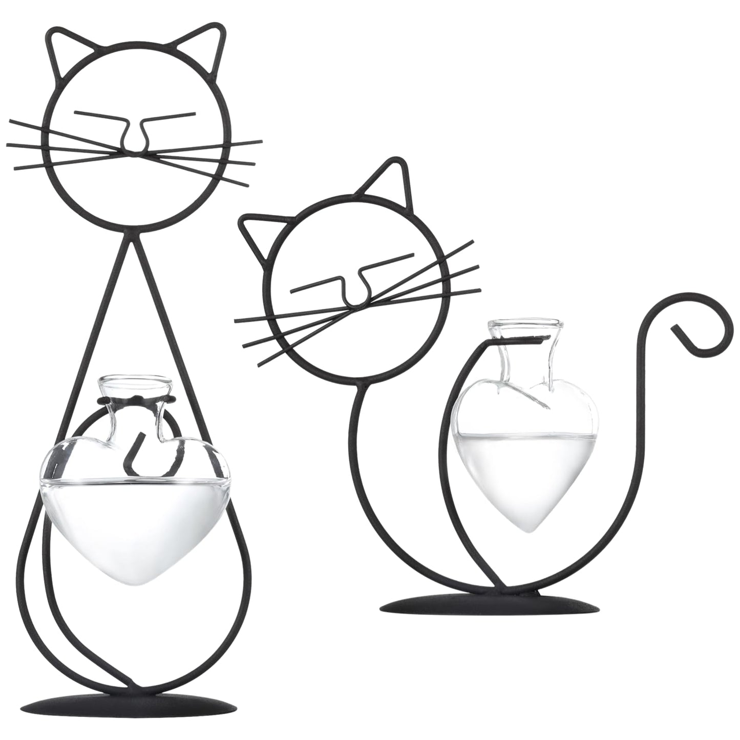 Kitty Vase Propagation Stations, 2 PCS Iron Stands with Glass Terrariums for Indoor Plants, Cute Hydroponic Bulb Planters, Propagated Plant Jars, Propogation Station Vase for Aquatic Plants Ferns