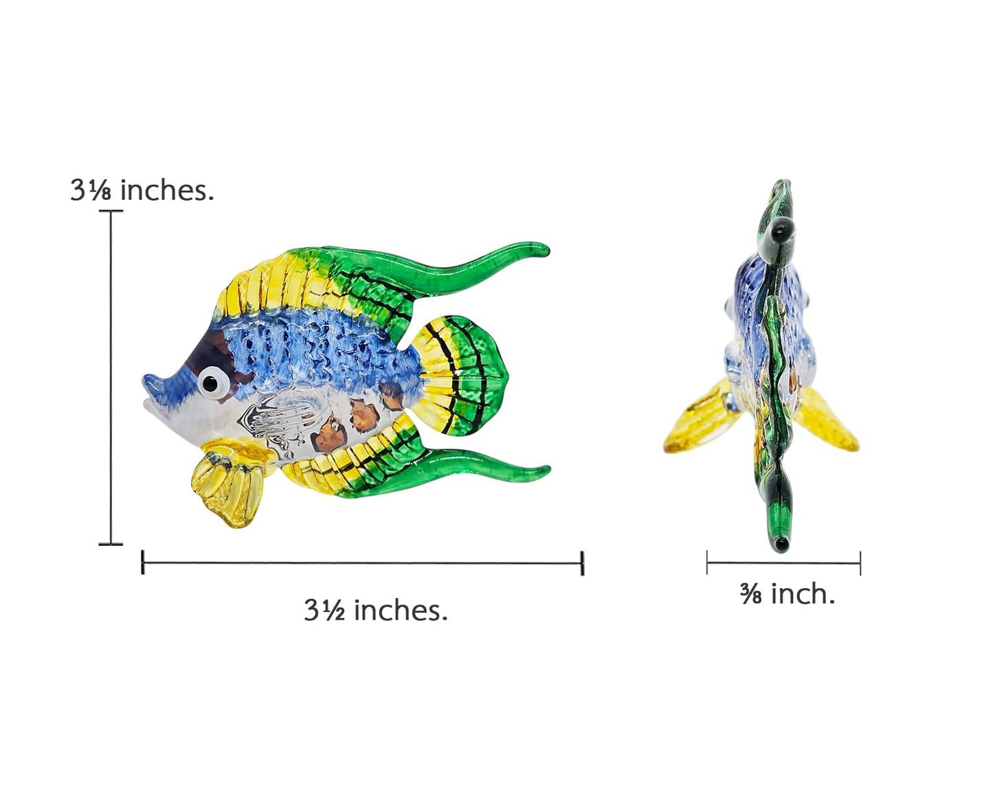 WitnyStore 3½" Blue Green Yellow Angelfish Angel Fish Artistic Blown Glass Figurine Hand-Blown Statue Tabletop Decoration Unique Collectible for Adult Collectors Handcrafted Elegant Home Room Decor