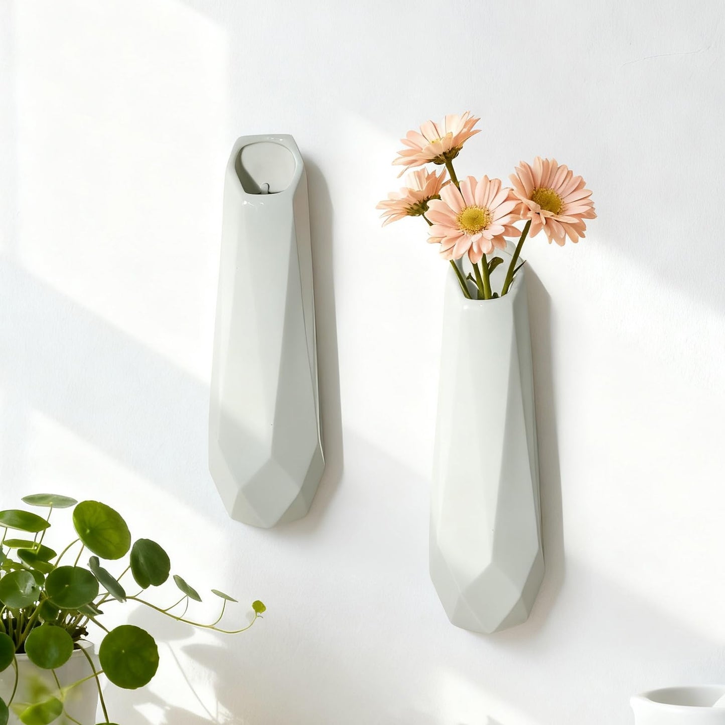 DOCFLVAS Classic Ivory Wall Ceramic Vase — 2 Pack White Hanging Vases | Timeless Ceramic Wall-Mounted Vase for Home & Gift