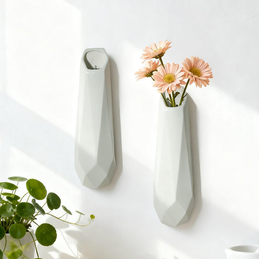 DOCFLVAS Classic Ivory Wall Ceramic Vase — 2 Pack White Hanging Vases | Timeless Ceramic Wall-Mounted Vase for Home & Gift