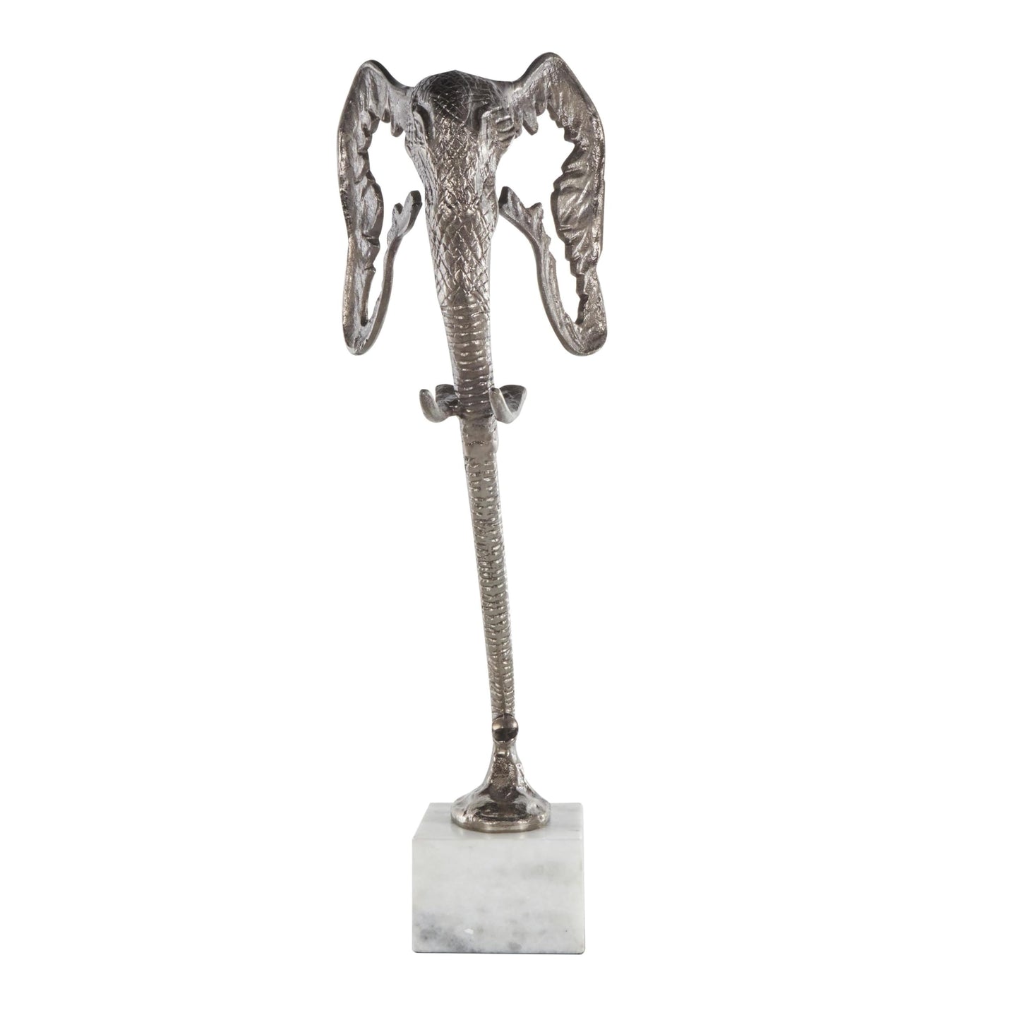 Deco 79 Aluminum Metal Elephant Decorative Sculpture Tall Cutout Silhouette Home Decor Statue with Marble, Accent Figurine 8" x 8" x 26", Silver