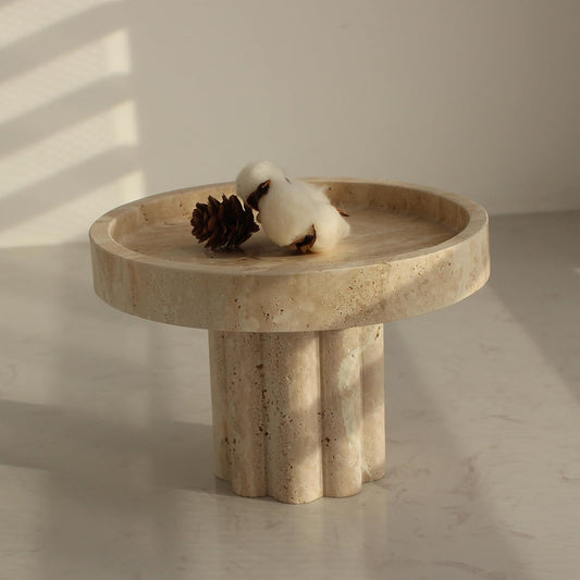 Natural Travertine Tray with Leg, Round 7.1" Vanity Decorative Tray for Countertop Organizer, Catchall Tray for Perfume, Candles, Jewelry Dish