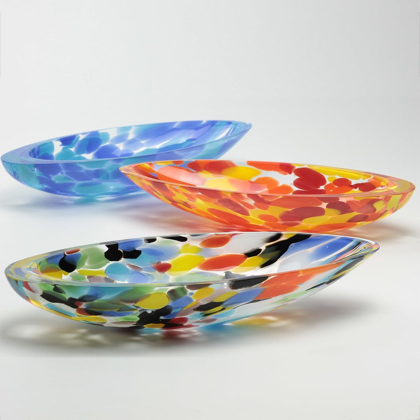 Ca D Oro Murano Style Small Decorative Blue Glass Bowl and Centerpiece with Confetti Effect Hand Blown Art Glass Crystal for Home and Room Decoration - Canoe