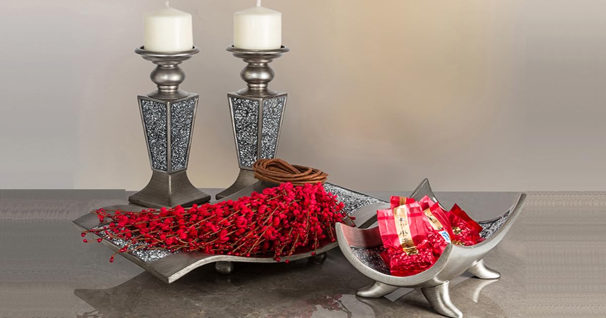 Creative Scents Schonwerk Silver Centerpiece Bowl - Coffee Table Decor - Centerpiece Table Decorations for Dining Room Living Room or Entry Table - Decorative Bowl - Best Wedding/Birthday Gift