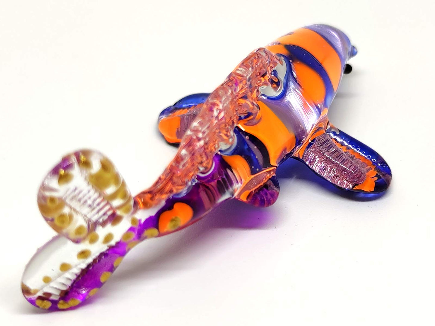 Sansukjai Japan Carp Koi Fish Miniature Figurines Animals Hand Blown Glass Art Collectible Gift Decorate (Purple Orange)