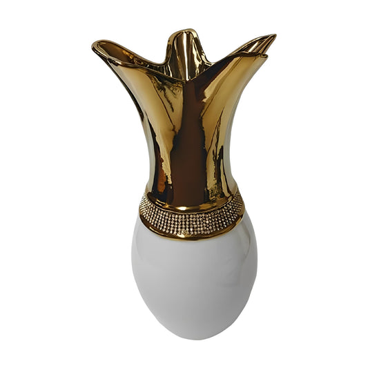 ICE Armor 14" H White & Golden Color Floral-Top Elegant Ceramic Vase Stylish Home and Office Decor Luxury Ornament Great Gift for Home Lovers