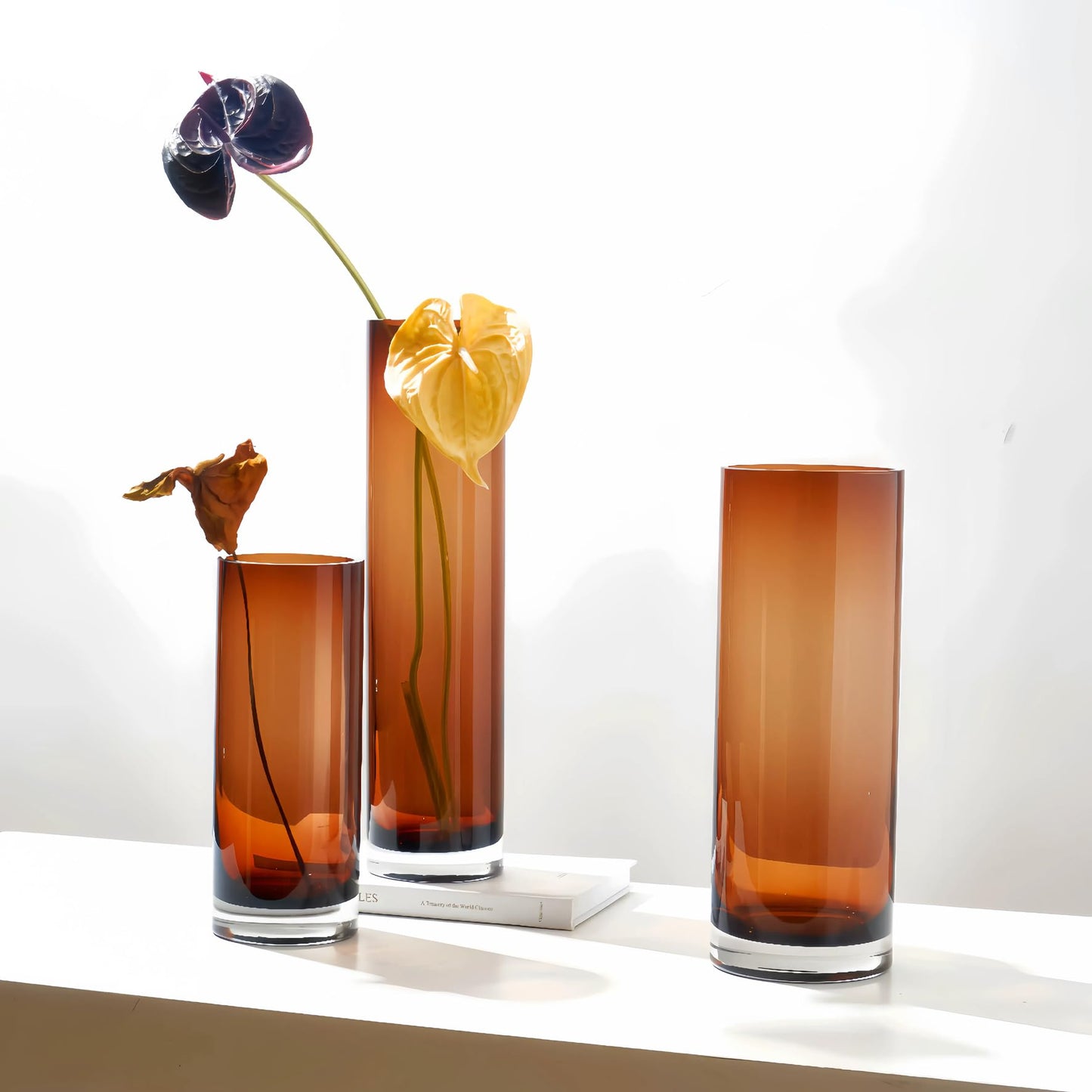 10" Amber Glass Vase – 3.9lb Large Luxury Flowervase for Home Decor, Elegant Noble Amber Vase for Centerpieces, Weddings, or Living Room Decor