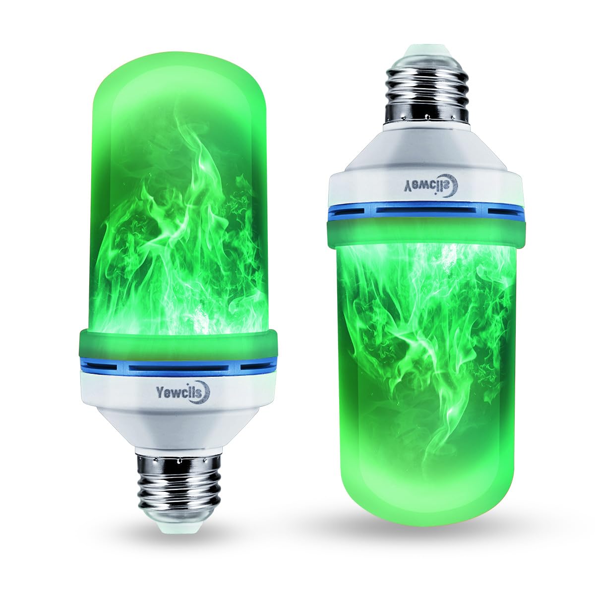 Yewclls LED Flame Effect Light Bulb, 4 Modes E26 Base Fire Light Bulbs with Gravity Sensor (Green - 2 Pack)