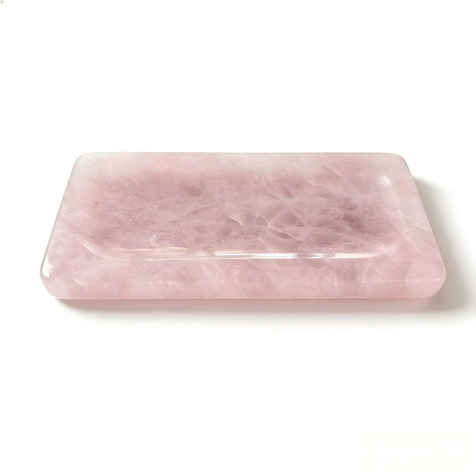 Lierlava Large Natural Rose Quartz Crystal Tray - 9.8" Pink Stone Jewelry Dish & Aesthetic Cosmetic Organizer - Luxury Decorative Catchall for Vanity, Bathroom, Nightstand Decor