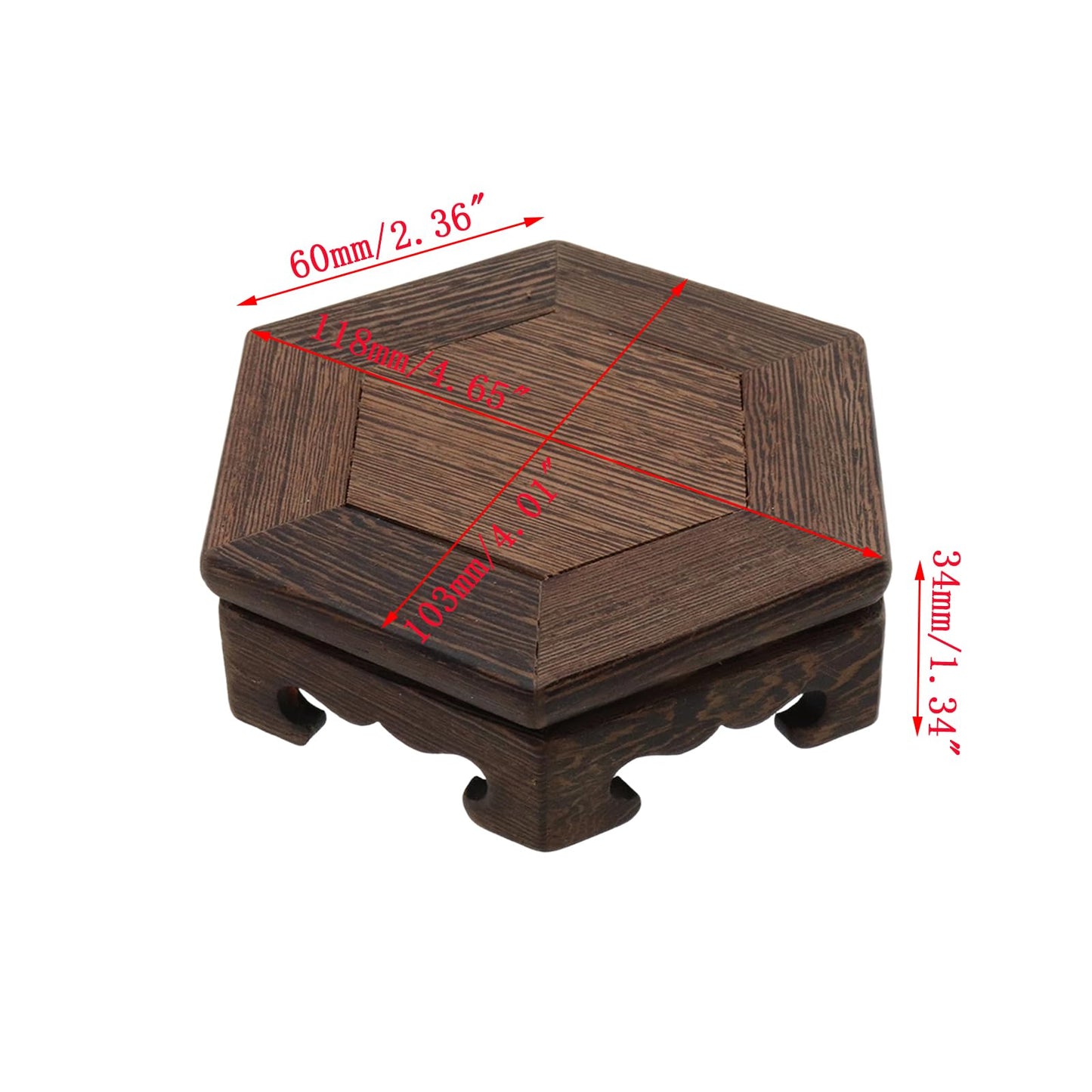 Mewutal Wooden Display Stand Base 4.65" x 4.65" Wood Carved Craft Pedestal Traditional Wooden Base Oriental Antique Display Riser Hexagon Pedestal Stands for Vase Crystal Ball Teapot Stone Flower Pot